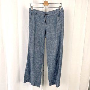Pilcro Anthropologie Wide Leg Pants Linen Cotton Chambray Denim Blue 10